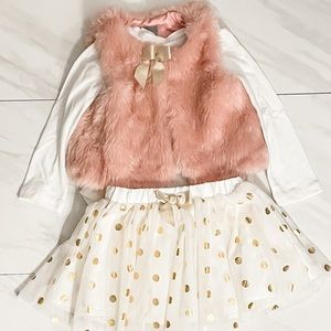 Tahari 3 Piece Outfit: Faux Fur Vest + Tulle Skirt